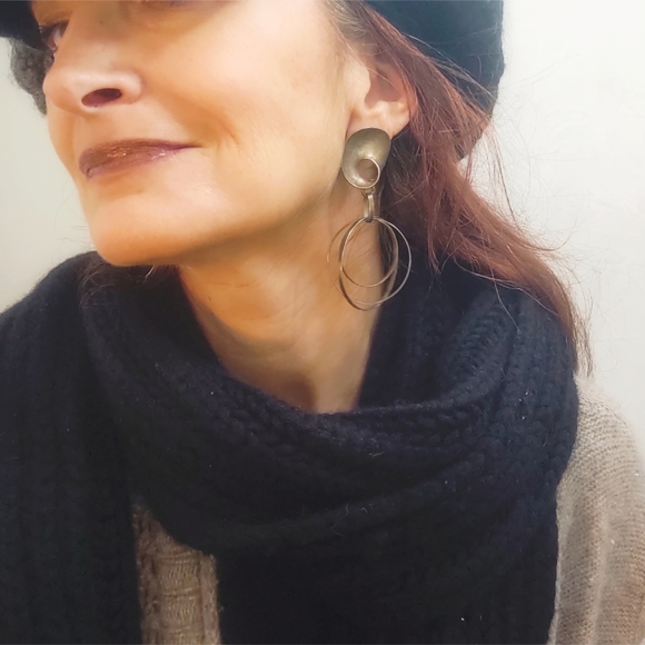 Outstanding Uno A Erra Mid-Century Modern Oversized Sterling Silver Earrings - Picture 2 of 6